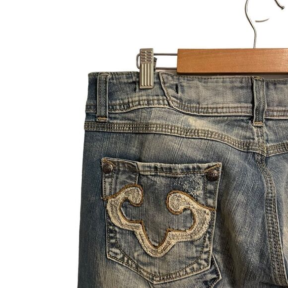 RF Rock LA for Express Boot Cut Y2K Low Rise Distressed Jeans Size 31 - Picture 6 of 8